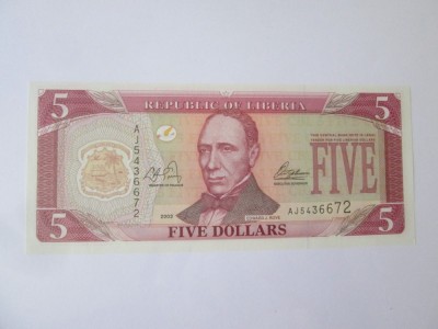 Liberia 5 Dollars 2003 UNC foto
