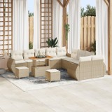 Set canapea grădină cu 13 piese cu perne Bej Poli Ratan Acacia, Set de dining grădină cu 3 piese cu perne Bej Poli Ratan Acacia, vidaXL
