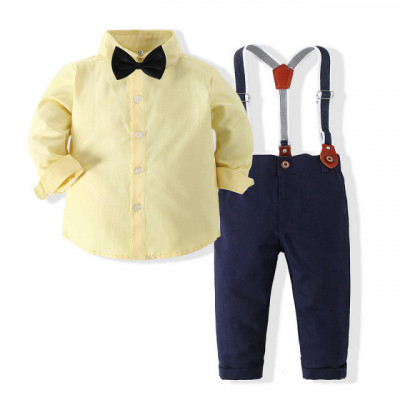 Costum pentru baietei cu papion si camasuta galbena (Marime Disponibila: 9-12 foto