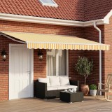 vidaXL Copertină retractabilă manuală Galben Alb 4 x 3,5 m pentru Mobilă Grădină