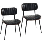 HOMCOM Set de 2 scaune de dining tapițate cu piele sintetică, cu spătar curbat, picioare din metal 49,5x49,5x80 cm, negru și maro | Aosom Romania