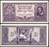 UNGARIA zece milioane de bilioane Pengo 1946 T&iacute;zmilli&oacute; B Pengő KOSSUTH LAJOS SUPERINFLATIE NECIRCULATA UNC