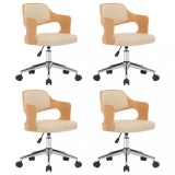 Scaune pivotante de masa, 4 buc., crem, lemn curbat &amp; piele eco