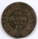 Franta 1 decime 1814 BB - Napoleon I, Litera N, Bronz, 25 g, 32 mm, KM-700, Europa