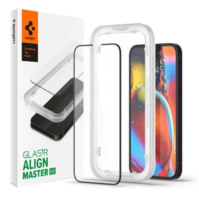 Folie pentru iPhone 13 / 13 Pro / iPhone 14 - Spigen Glass.TR Align Master - Black foto