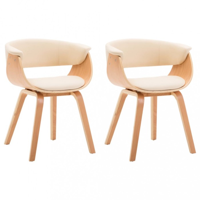 Scaune de bucatarie, 2 buc, crem, lemn curbat &amp; piele ecologica