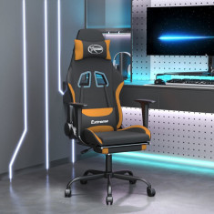 vidaXL Scaun de gaming cu suport picioare, negru și oranj, textil