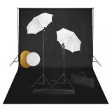VidaXL Set studio foto cu lămpi, umbrele, fundal și reflector