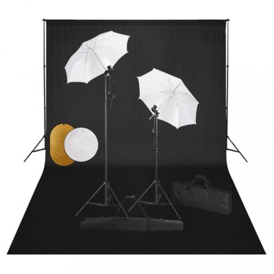 vidaXL Set studio foto cu lămpi, umbrele, fundal și reflector foto