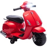 AIYAPLAY Motocicletă Electrică pentru Copii cu Licență Vespa, Baterie Re&icirc;ncărcabilă 6V, Roți Ajutătoare și Lumini, Roșu | Aosom Romania