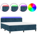 Cumpara ieftin Pat cu arcuri, saltea si LED, bleumarin, 160x200 cm, catifea
