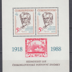 CEHOSLOVACIA 1988 EXPOZITIA FILATELICA PRAGA 88 BLOC DANTELAT MNH