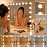 Oglindă de machiaj LED Hollywood Metalică 80x62cm, 3 culori LED, USB, Gold