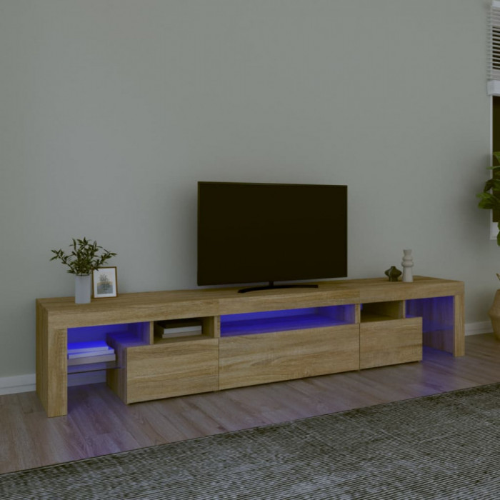 vidaXL Comodă TV cu lumini LED, stejar sonoma, 215x36,5x40cm