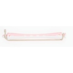 Set 12 bucati bigudiuri din plastic cu elastic pentru permanent Roz&amp;Alb 80 mm x 6,5mm grosime