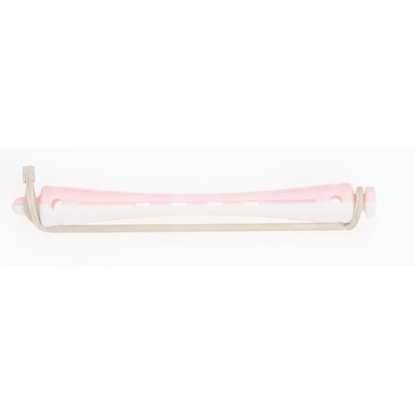 Set 12 bucati bigudiuri din plastic cu elastic pentru permanent Roz&amp;Alb 80 mm x 6,5mm grosime