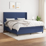 VidaXL Pat box spring cu saltea, albastru, 180x200 cm, material textil