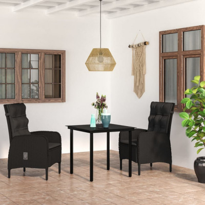 vidaXL Set mobilier de grădină, cu perne, 3 piese, negru foto