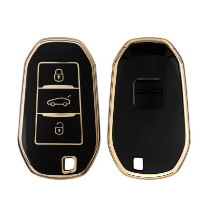 Husa Cheie Auto pentru Peugeot/Citroen 3 Butoane - Smart Key, Kwmobile, Negru/Auriu, Silicon, 58603.01 foto