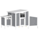 PawHut Cotet din lemn pentru găini cu ușă &icirc;ncuiabilă, cuib, acoperiș PET impermeabil pentru 3-4 găini, 145x90x92 cm, Gri | Aosom Romania