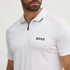 Boss Green tricou polo barbati, culoarea alb, cu imprimeu, 50519863