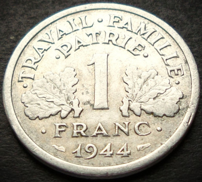 Moneda istorica 1 FRANC- FRANTA, anul 1944 *cod 4353 excelenta GUVERN PROVIZORIU foto