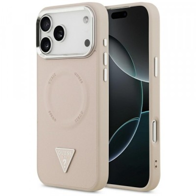 Husa MagSafe pentru Apple iPhone 17 Pro, Guess, Triangle Logo, Roz Argintie foto