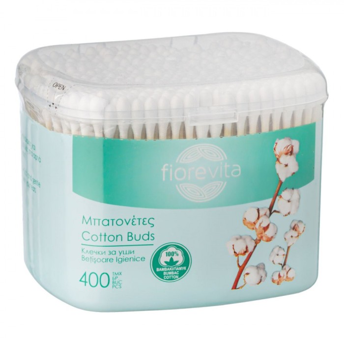 Bețișoare Igienice, Fiorevita, Set 400 Bucăți, Băț Bambus, Cutie Plastic