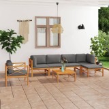 Cumpara ieftin Set mobilier grădină cu perne gri, 7 piese, lemn masiv de tec