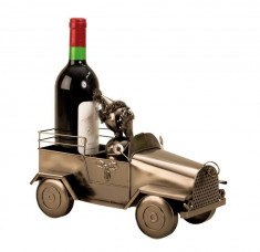 Suport pentru Sticla de Vin din Metal, model Masina cu Mos Craciun H24cm L 34cm foto
