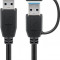 Cablu USB 3.0 A tata cu adaptor USB A tata la USB Type C tata 0.5m 5Gbit/s negru Goobay