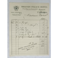 3.CHITANTA ELIBERATA FAMILIEI DOCTORULUI CONSTANTIN DANIEL DE HOTELUL &#039; TRIANON PALACE &#039; DIN PARIS , 1932