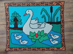 Peretar vechi cusatura chilim pe etamina, lebada/rata/gasca si bobocei, fluturi, anii 60-70, Romania