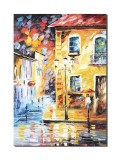 Cumpara ieftin Tablou stilizat peisaj citadin pictat manual, Prin centrul vechi, 70x50cm ulei pe panza, superb