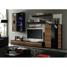 antamblu living, cu iluminare LED, pruna/negru extra lucios HG, CANES NEW foto