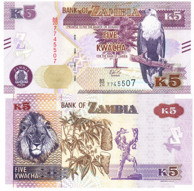 Zambia 5 Kwacha 2020 P-57 UNC foto