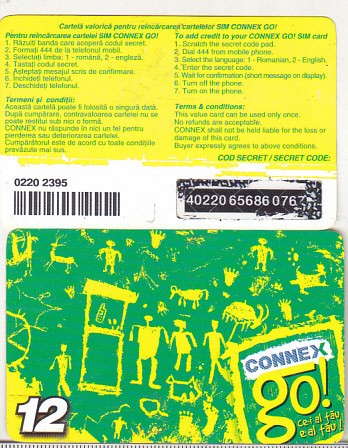 bnk card Romania - Connex - reincarcare Go! 12 - RO-CON-REF-0017C