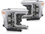 Set de faruri LED de tuning potrivit pentru Ford F150 2017-2020 cu baza cromata, cu semnalizatoare dinamice, stanga si dreapta Performance AutoTuning