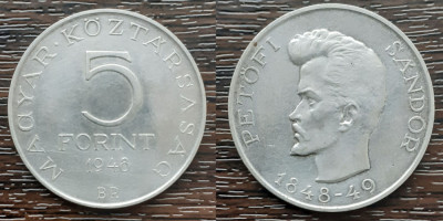 (A936) MONEDA DIN ARGINT UNGARIA - 5 FORINT 1848, CENTENARUL REVOLUTIEI DIN 1848 foto