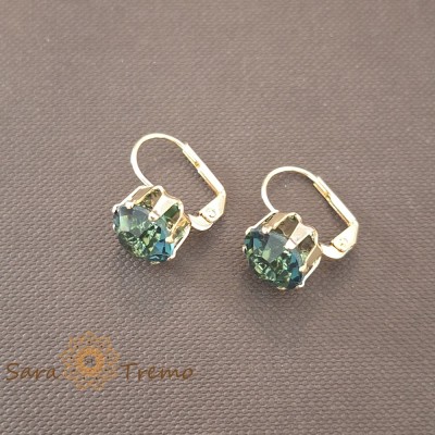 Cercei Verde Imperial cu cristale zirconia, placati cu aur foto