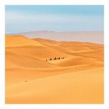 Tablou Canvas, "Caravană de cămile &icirc;n deșert", Dune, Cămile, Aurii, Albastru, Orizont, Deșert, Nisip, Peisaj, Cer, Valuri, 26 x 39 cm, CMCLASS
