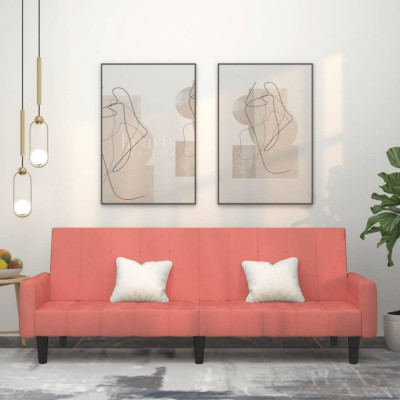 vidaXL Canapea extensibilă cu 2 locuri, roz, catifea 375778 foto