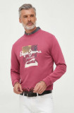 Pepe Jeans hanorac de bumbac Melbourne barbati, culoarea roz, cu imprimeu