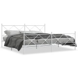 Cumpara ieftin Cadru de pat metalic cu tablie de cap/picioare, alb, 193x203 cm