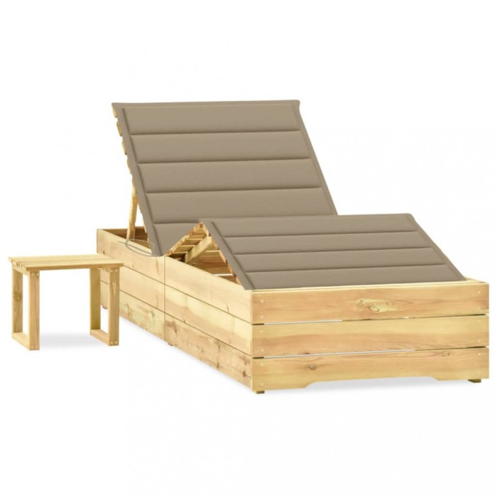 vidaXL Șezlong de grădină cu masă și pernă, lemn de pin tratat 3065957