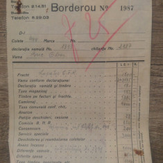 Borderou ,,Auto", birou de vamuiri Obor Bucuresti, 1941, timbrat