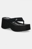 Juicy Couture slapi WHITNEY VELOUR Y2K WEDGE femei, culoarea negru, cu platforma, JCFSAN225009