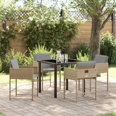 vidaXL Set de masă pentru grădină cu pernă 5 pcs Bej Rattan poli 3380028 foto