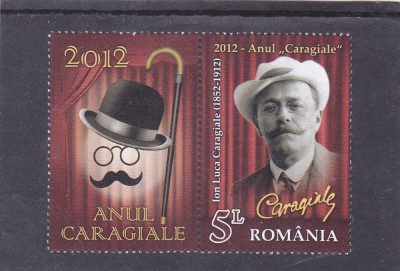 Romania 2012, LP 1928 c, 2012 - Anul &amp;quot;Caragiale&amp;quot;, serie cu vinieta stanga, MNH! foto