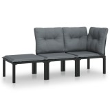 Cumpara ieftin Set mobilier de gradina cu perne, 3 piese, negru/gri, poliratan